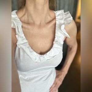 Designer tee Top Blouse 100% fin cotton Mechanical stretch 36C chest tight